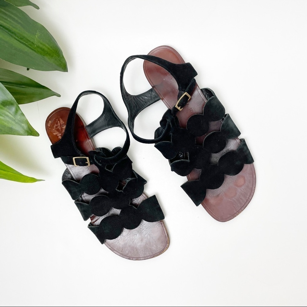 Chie Mihara Women's Size 41/11 Black Sandals Ankle Strap Cadel Suede Flat Shoes